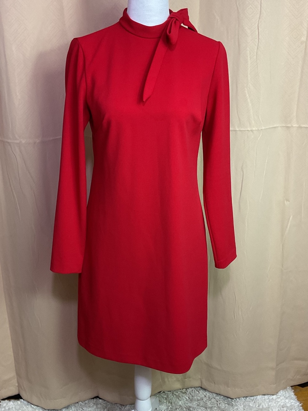 Calvin Klein Red Mock Long Sleeve Dress